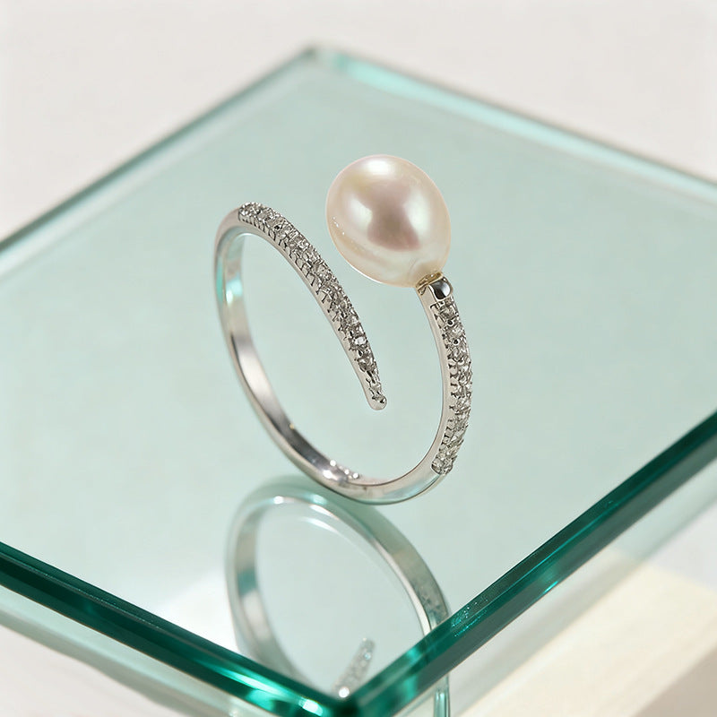 Women's Ya Affordable Luxury Style Pearl Zircon French High-grade Temperament Ring