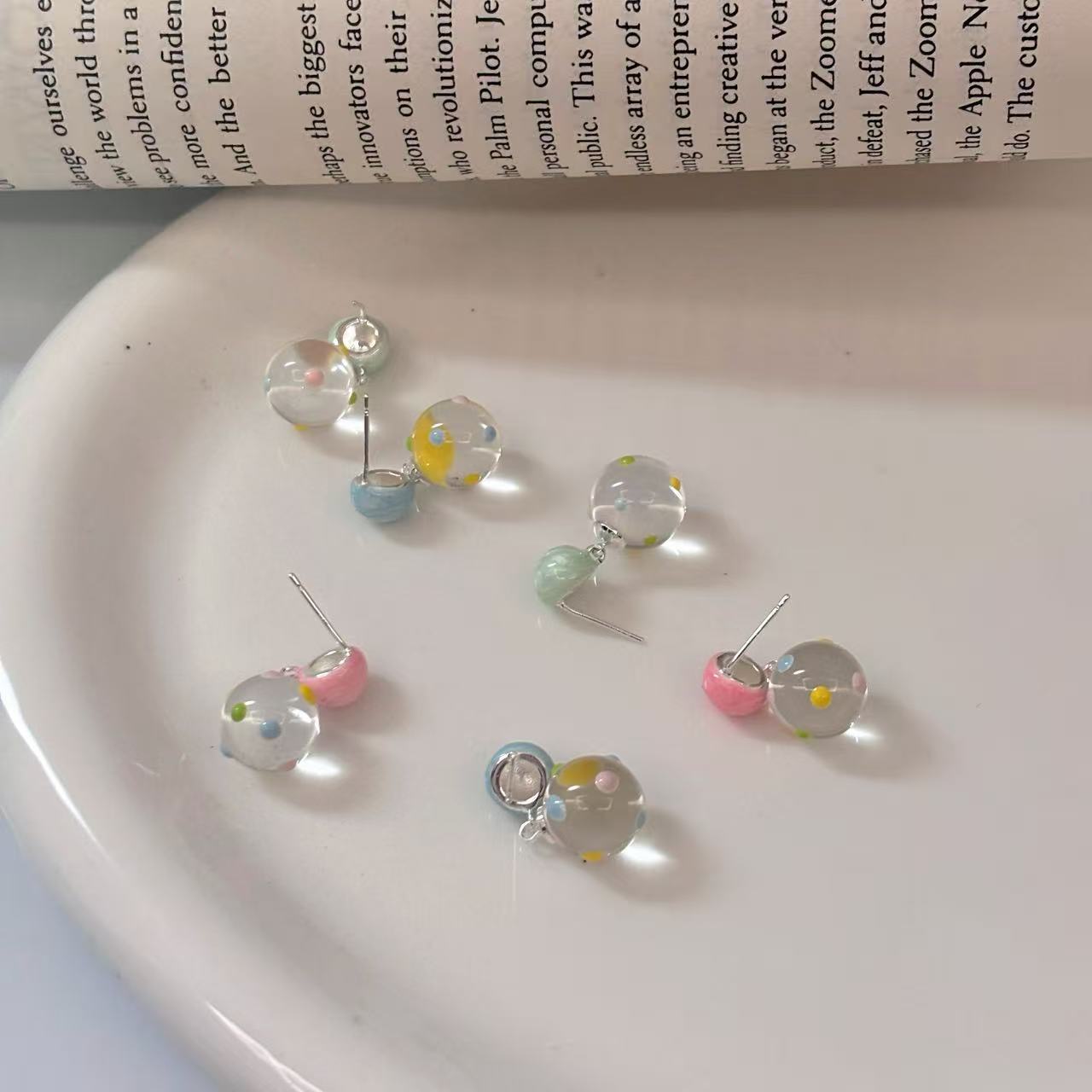 Artsy Dopamine Color Polka Dot Transparent Ball Super Stud Earrings