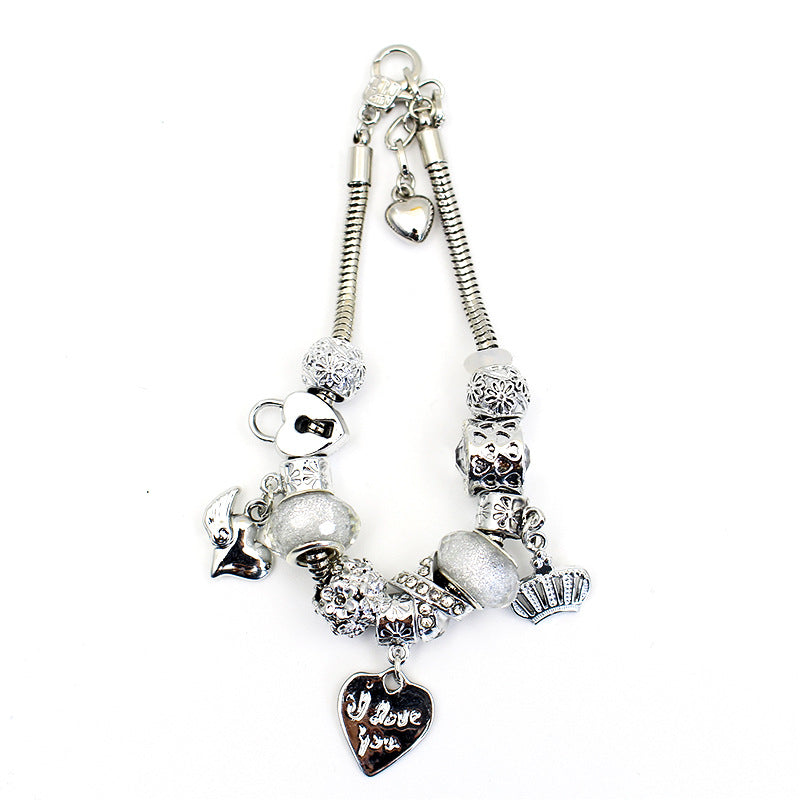 Crystal Heart-shaped Glass Bead Temperament Trend Alloy Bracelet