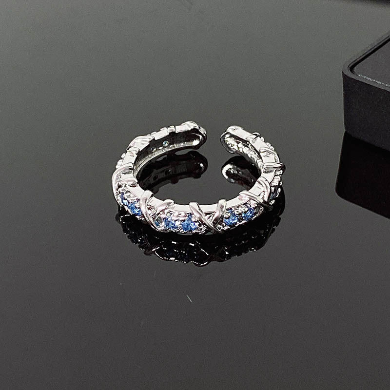 French Entry Lux Cross Colorful Crystals Open Rings