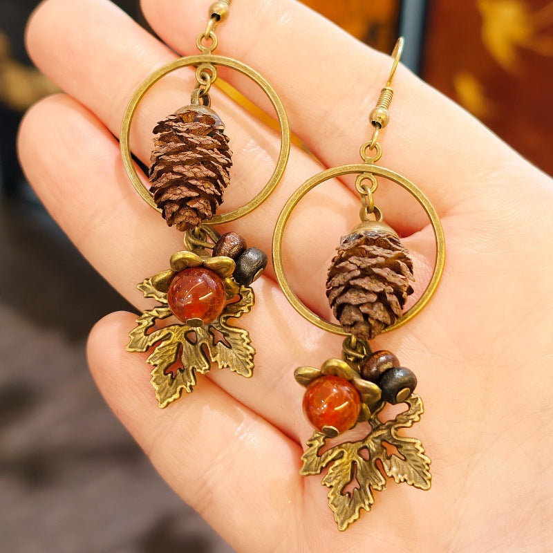 Palace Niche Exotic Plant Dried Fruit Maple Leaf Dangling Earrings
