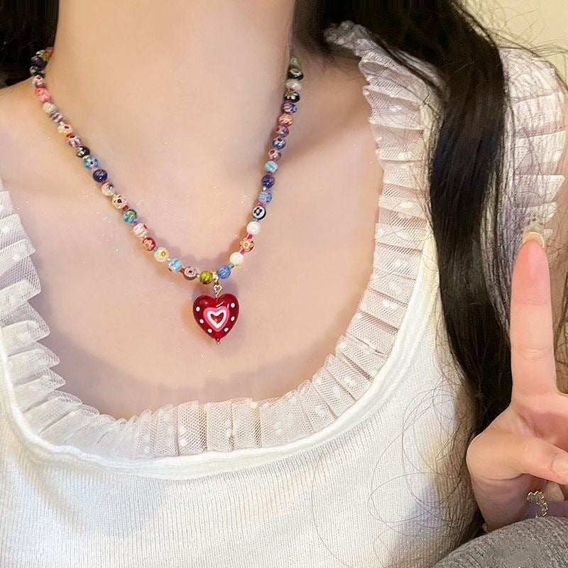 Glass Heart Female Sweet Cool Hot Necklace