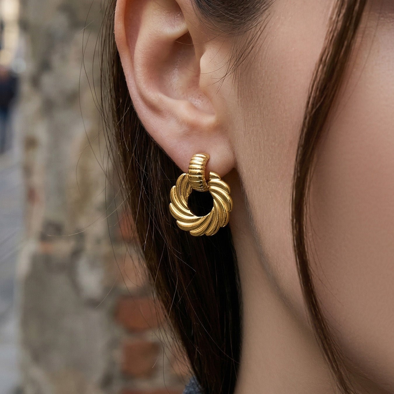 Women's Steel Spiral Twisted Thick Gold Electroplated Elegant Earrings