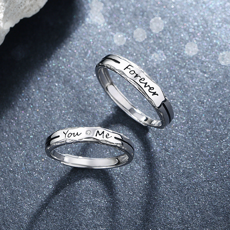 Couple Sterling Sier Korean Niche Design Simple English Rings