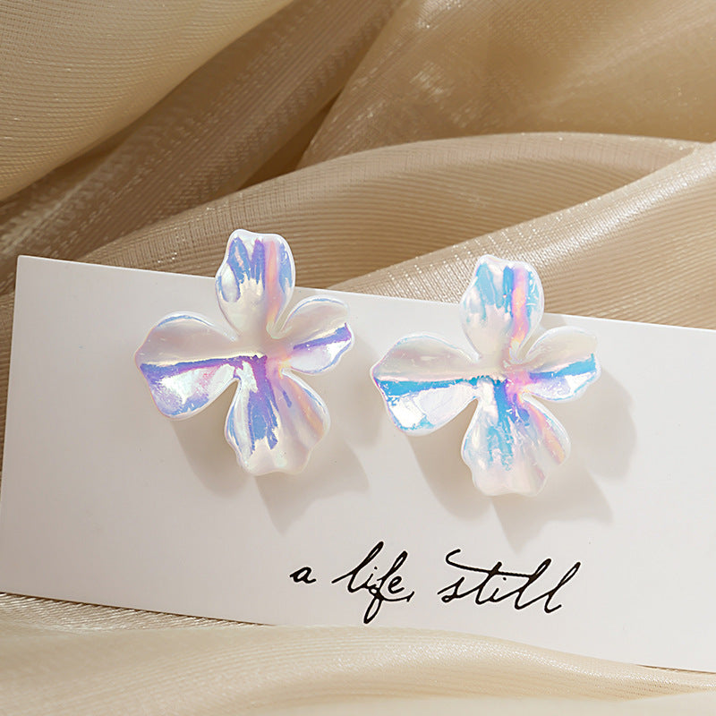 Sier Needle Fashion Simple Colorful Flower Trendy Stud Earrings