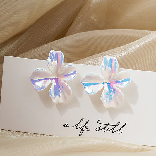 Sier Needle Fashion Simple Colorful Flower Trendy Stud Earrings