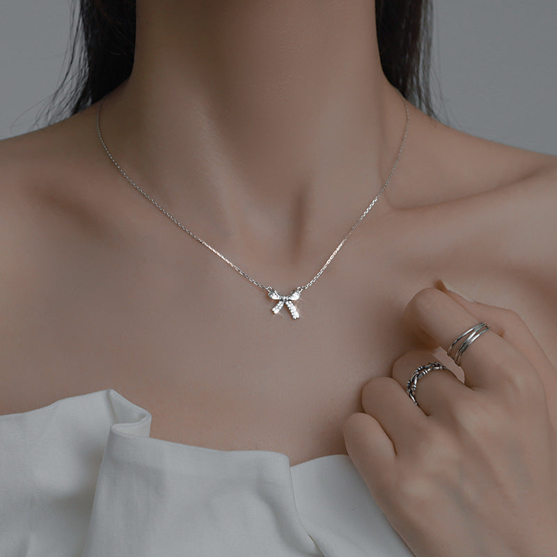 Women's Bowknot Clavicle For Light Luxury Rhinestone Simple Design Necklaces