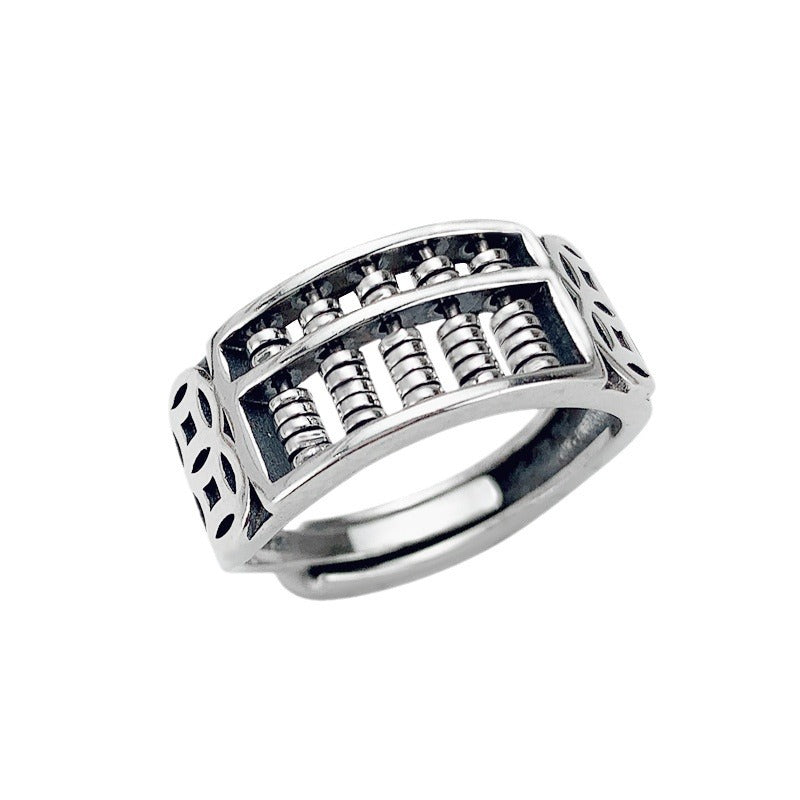 Women's & Men's Sterling Sier Fortune Abacus Bead For Rolling Open-end Personality Good Rings