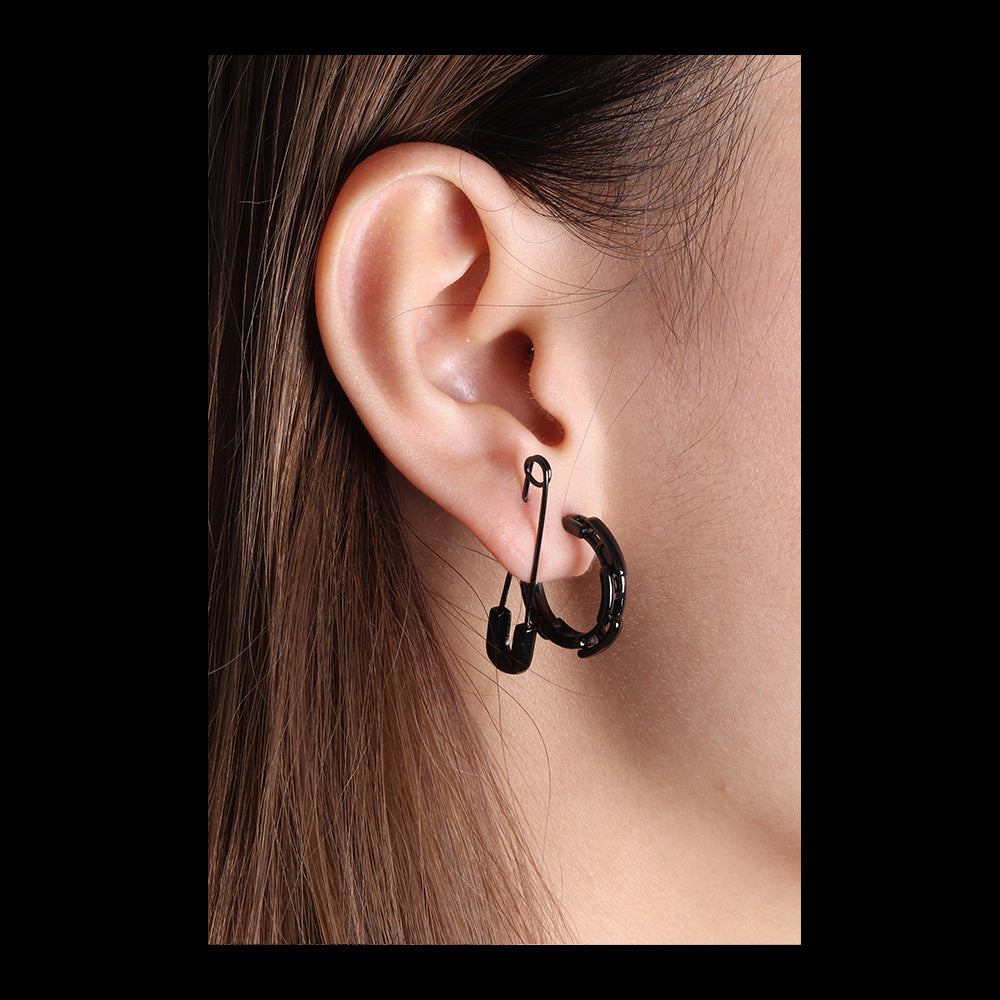 Women's & Men's Niche Black Sterling Sier Pin Personality Style Trendy Earrings