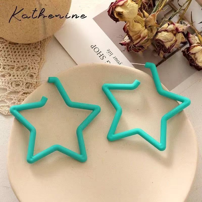 Big Five-pointed Star Western Style Colorful Unique Stud Earrings