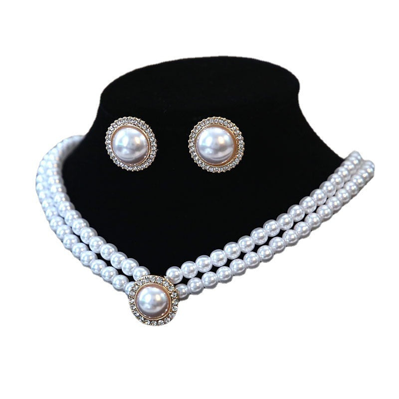 Elegant Retro Pearl Ear Suit Bridal Wedding Necklaces