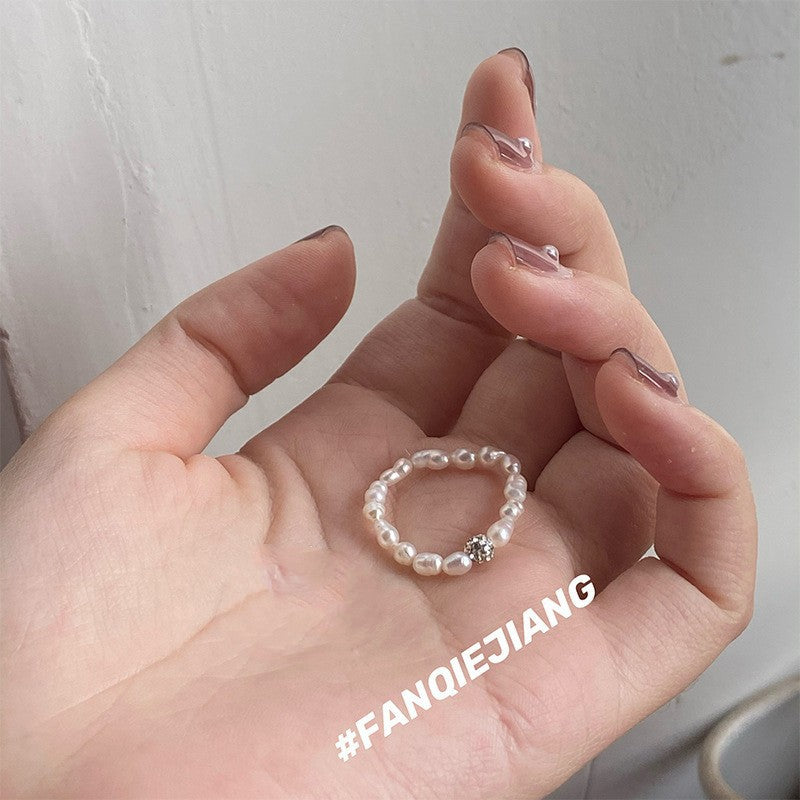 Women's Fairy Handmade Beaded Pearl High-grade French Style Index Finger Entry Ring