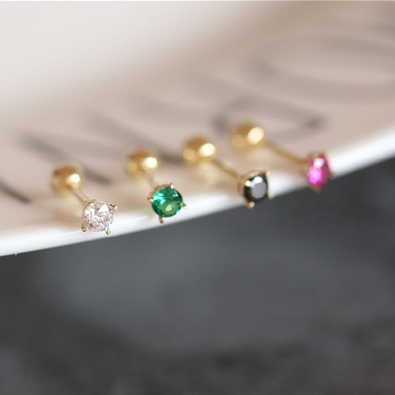 Colorful Crystals Female Golden Ear Bone Cochlear Stud Earrings