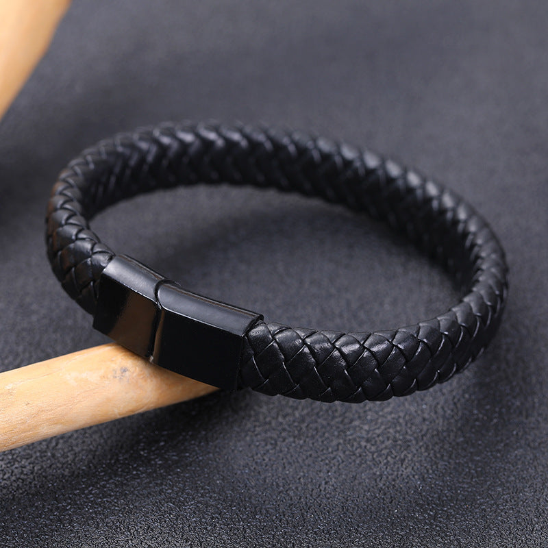 Men's Vintage Weave Leather Rope Magnetic Buckle Bracelets