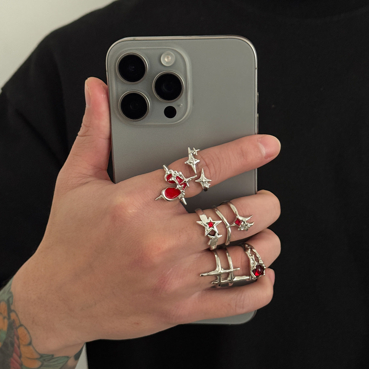 Men's Vintage Gemstone Hip Hop Fashion Personality Five-pointed Ring