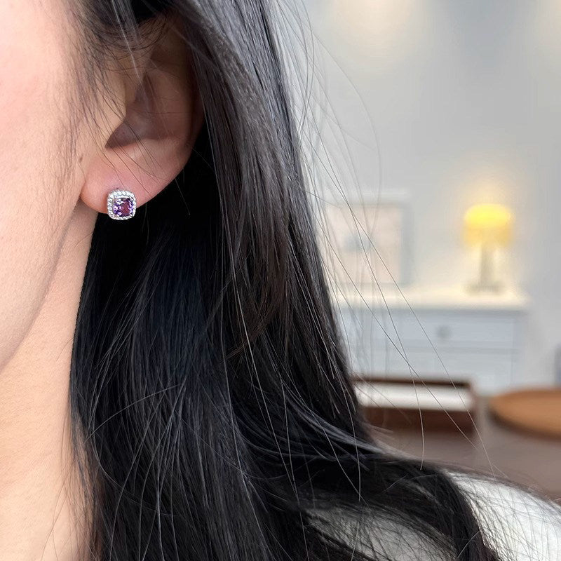 Women's Sterling Sier Needle Purple Cube Sugar High-grade Stud Earrings