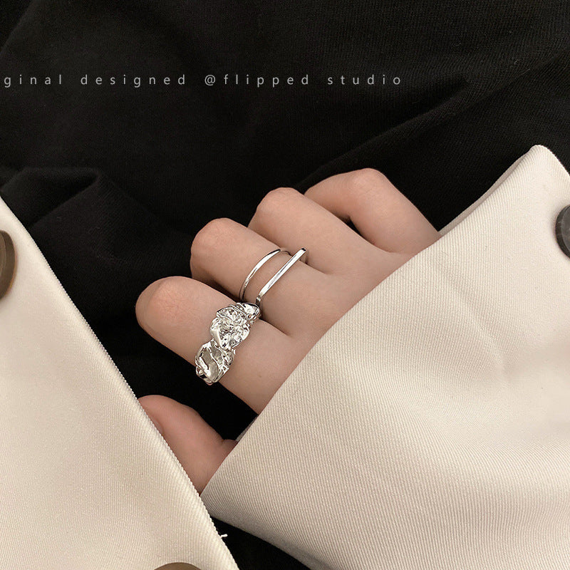 Pleated Double Layer Knuckle Two-piece Female Minority Ring