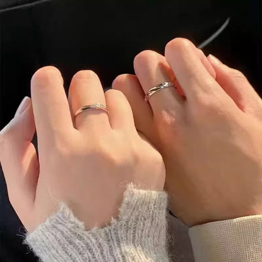 Pure Sier Couple Love Opening Adjustable Simple Stylish Birthday Rings