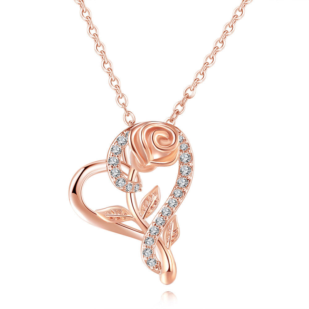 Attractive Stylish Women's Heart Rose Gold Necklace