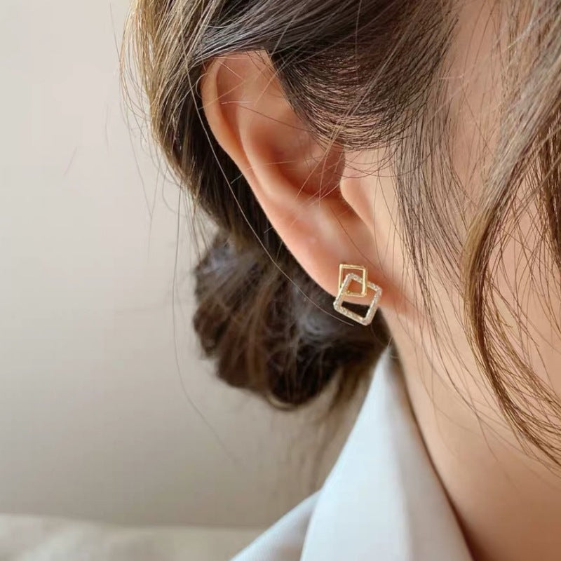 Women's Sier Needle Geometric For Personalized Simple Elegant Square Stud Earrings