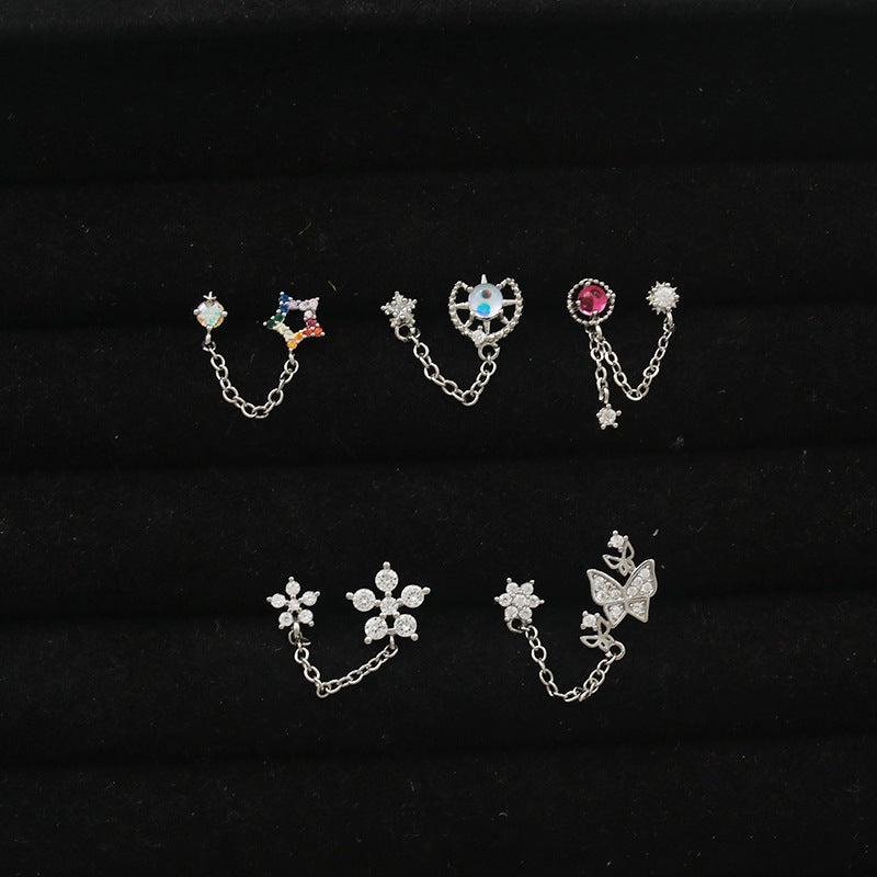 Korean Popular Diamond Elegant Threads Personality Five-pointed Star Butterfly Bone Ear Line