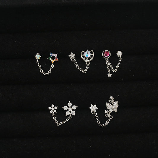 Korean Popular Diamond Elegant Threads Personality Five-pointed Star Butterfly Bone Ear Line