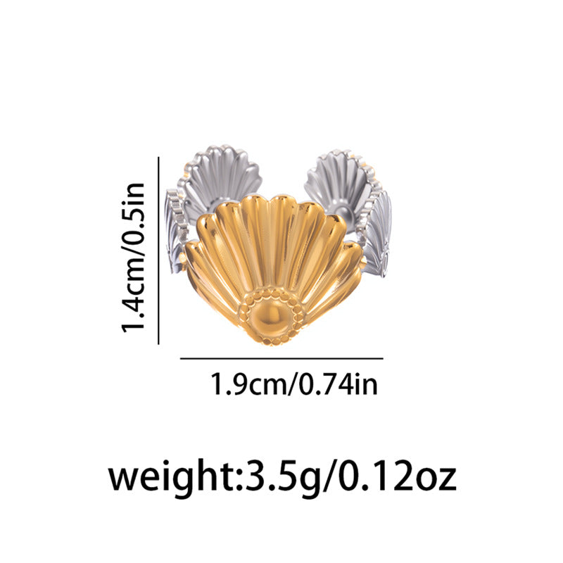 Personalized Two-color Stainless Steel Stacked Leaves Geometric Rings