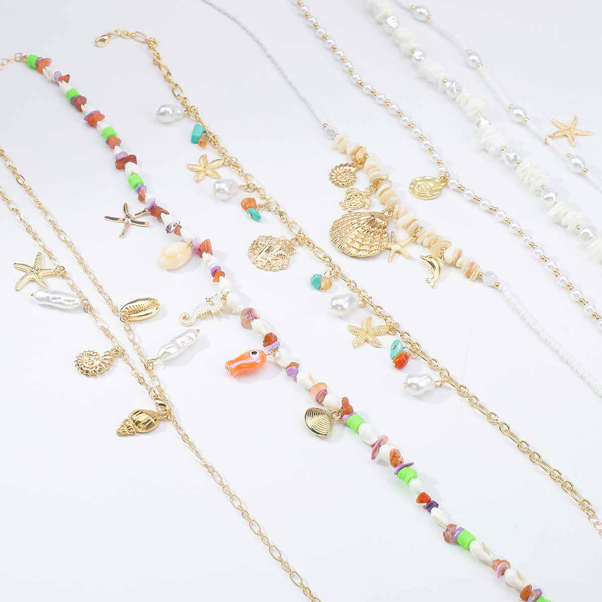 Shell Beach Vacation Style Beaded Gravel Twin Necklaces