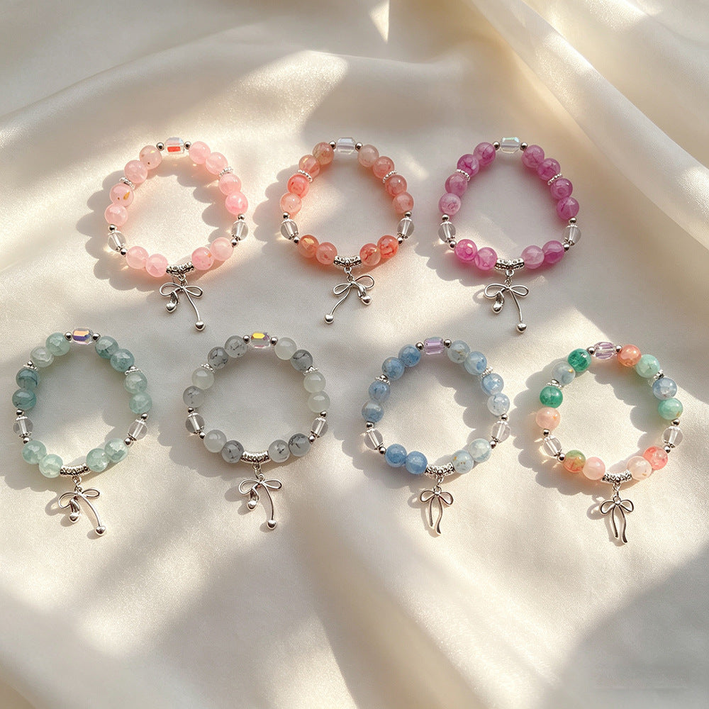 Women's Candy Color Floating Flowers Glazed Bow Cultural Creative Scenic Bracelet