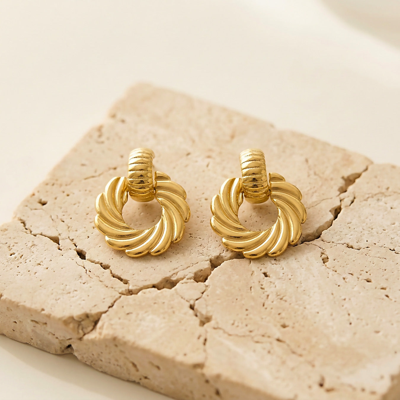 Women's Steel Spiral Twisted Thick Gold Electroplated Elegant Earrings