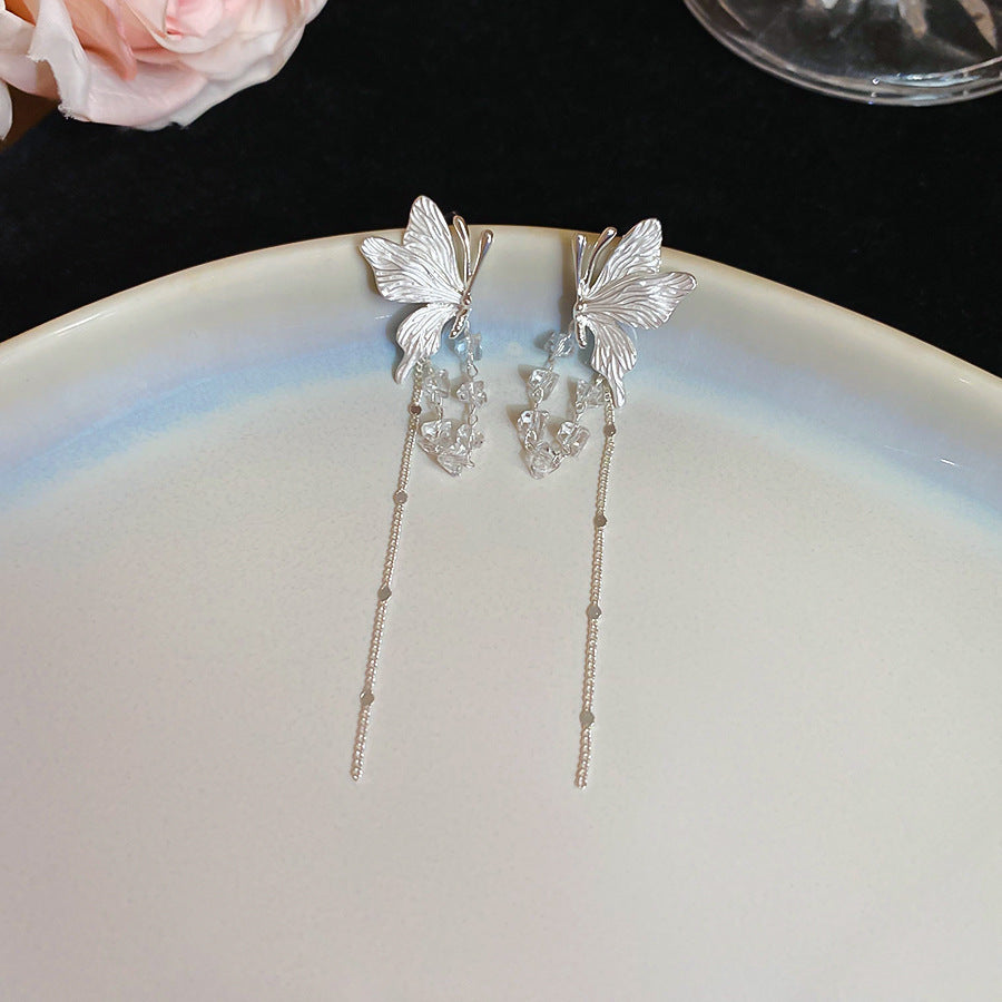 Women's Needle Zircon Bow Water Drop Tassel Simple Fashion Stud Earrings