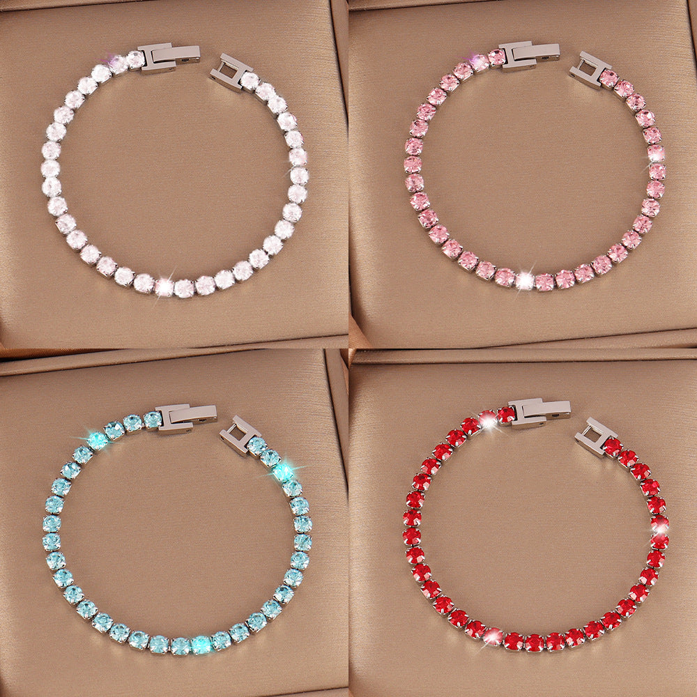 Women's Stainless Steel Zircon Tennis Simple Color Bracelet