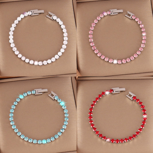 Women's Stainless Steel Zircon Tennis Simple Color Bracelet