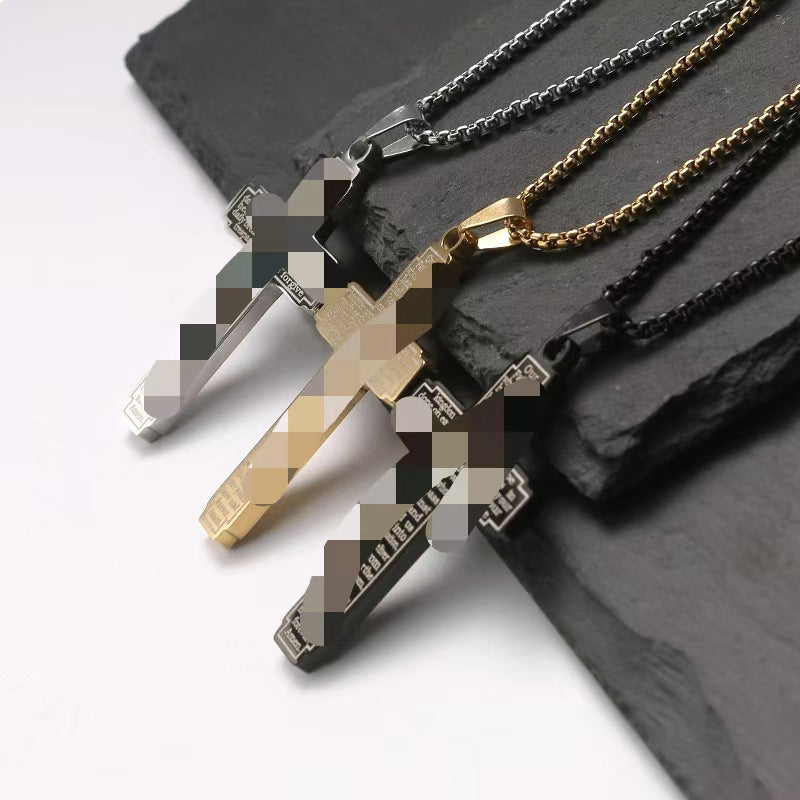 Korean Style Male Female Personality Three-dimensional Cross Trendy Grace Stainless Necklace