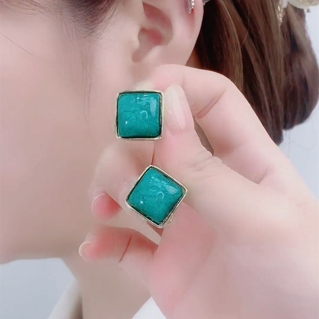 Women's Geometric Square Ear Design Trendy Navy Blue Earrings