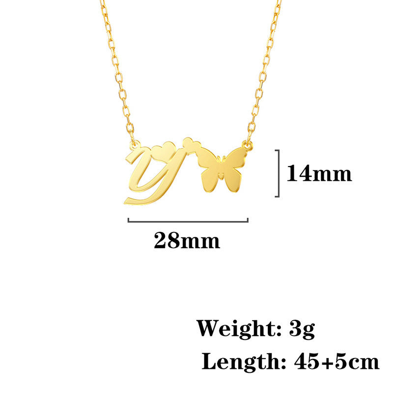 Stainless Steel Butterfly Love Letter High-grade Clavicle Pendants