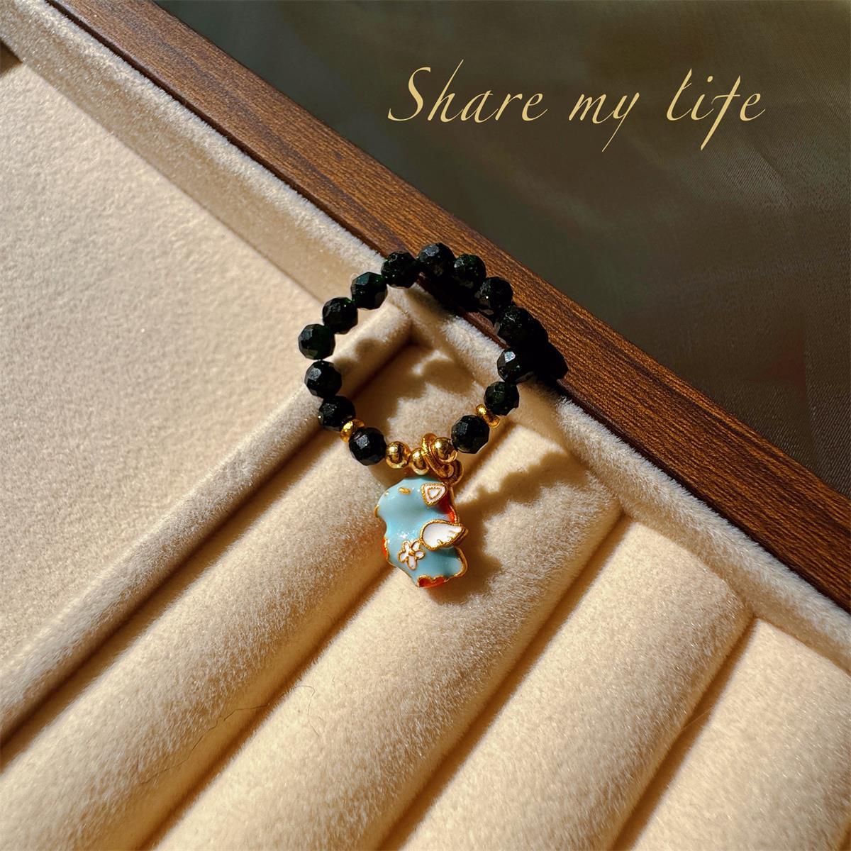 Natural Stone Tigereye Blue Sand Hair Crystal Chinese Design Rings