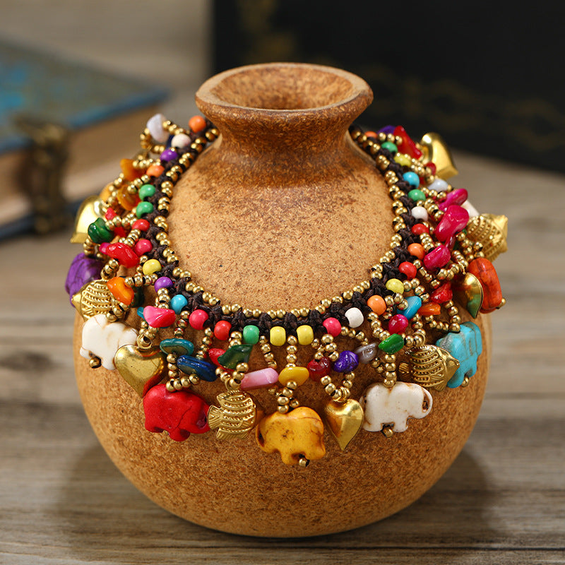 Women's National Style Small Elephant Bohemian Vacation Tibetan Exotic Carrying Bracelet