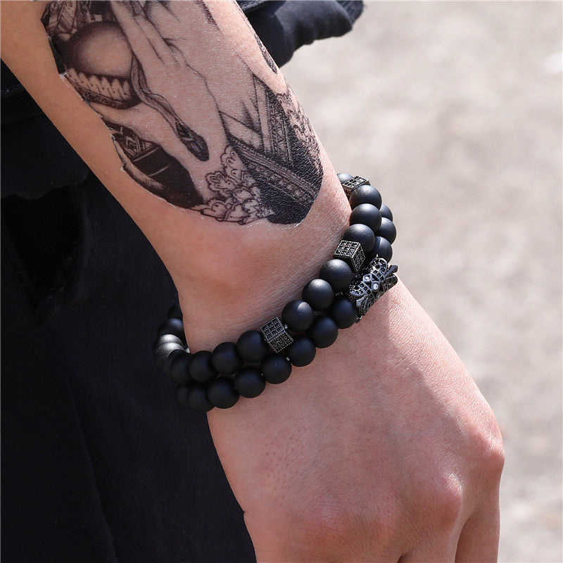 Ornament Black Frosted Stone Lava Mixed Wear Crown Long Bracelets