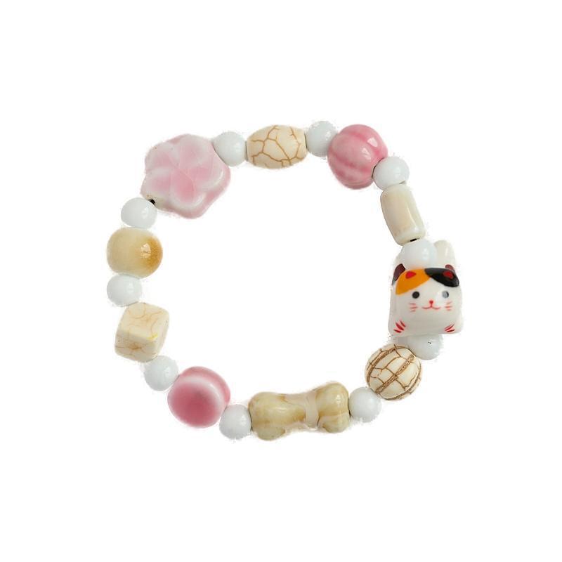 Women's Sweet Cute Pink Kitty Beaded Artistic Bracelets