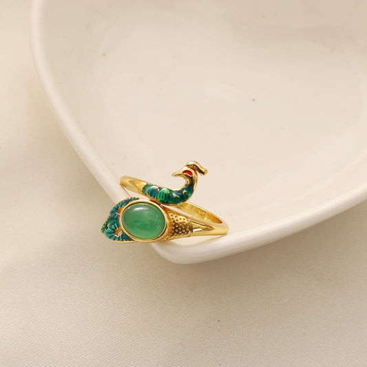 Stone Open Knitted Peacock Personalized Creative Rings