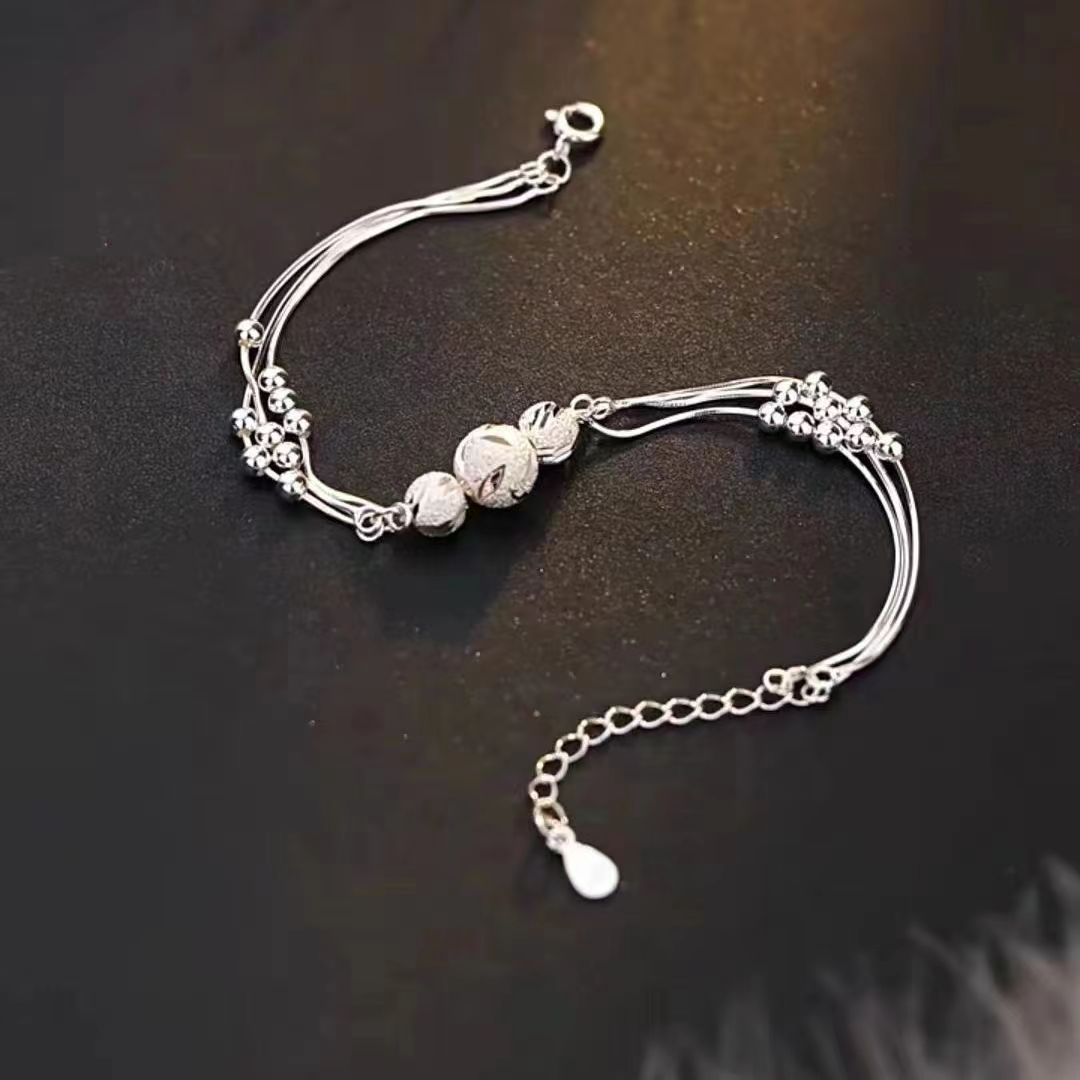 Carved Lucky Beads Sier Plated Summer Niche Bracelet