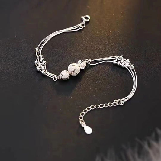 Carved Lucky Beads Sier Plated Summer Niche Bracelet