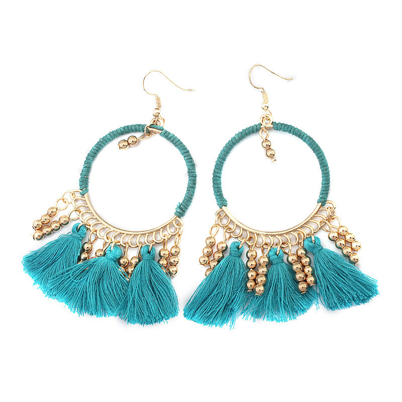 Women's Ethnic Style Bead Tassel Hand-woven Yunnan Earrings
