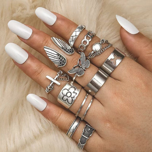 Feather Wings Stump Wood Grain Antique Sier Punk Natural Wind Ring