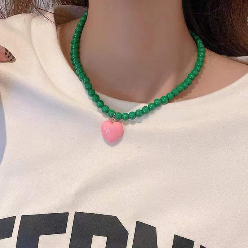 Designer Model Contrast Color Love Beads Female Clavicle Necklaces