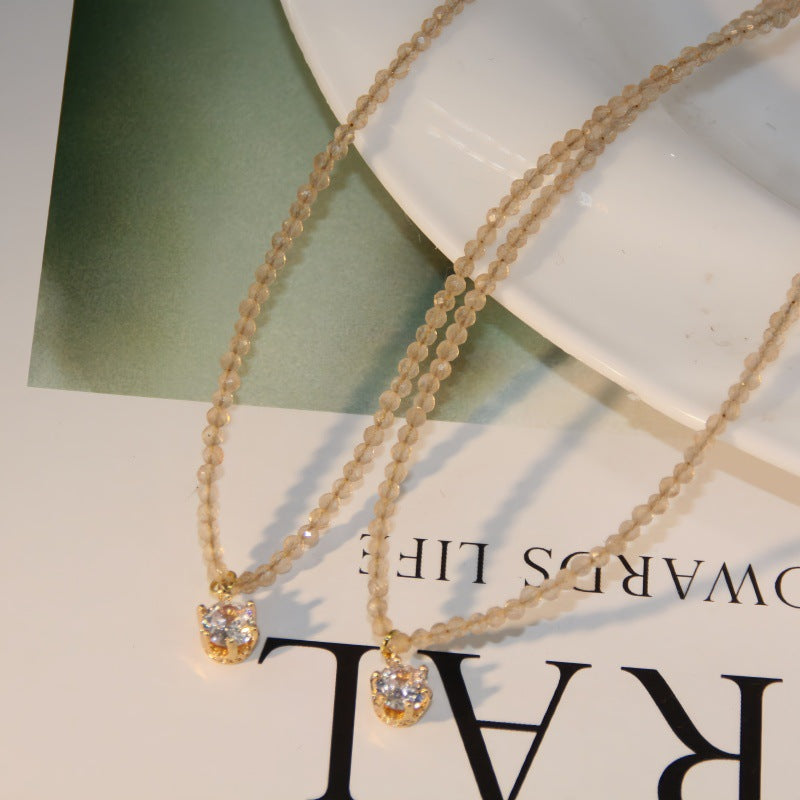 Women's Champagne Geometric Moissanite Clavicle Chain Light Luxury Minority Necklace