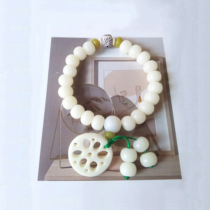 Women's & Men's Root White Jade Lotus Rosary Seed Scenic Bracelets