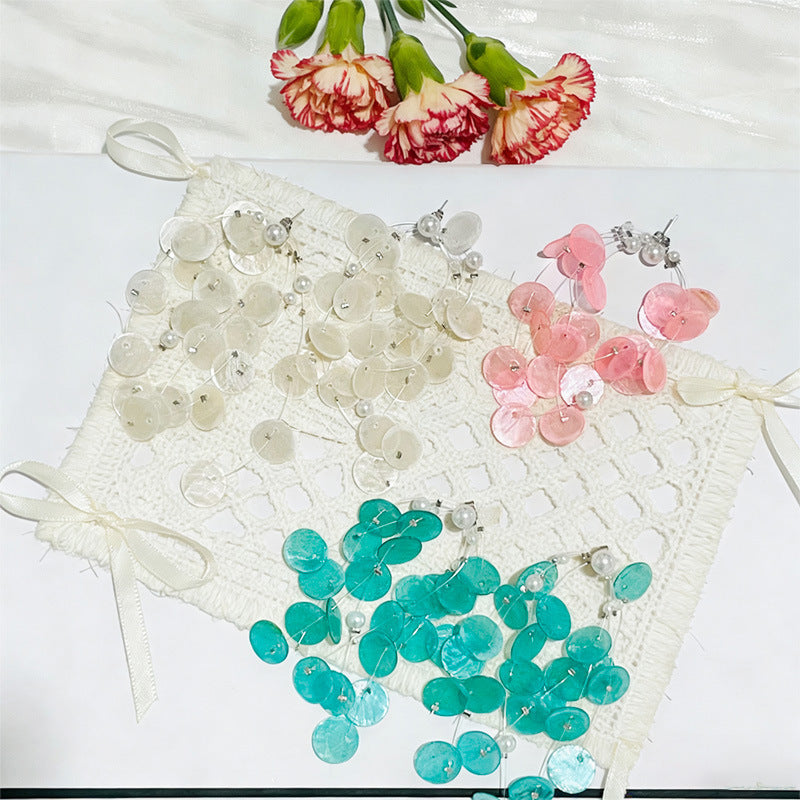 Natural Shell Super Fairy Beautiful Pearl Fashion Sier High-grade Long Stud Earrings