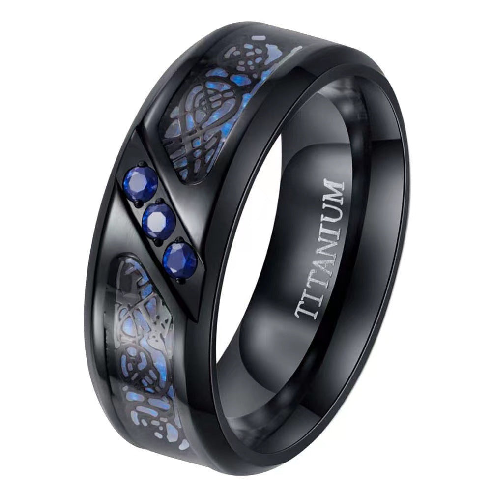 Men's Diamond Stainless Steel Carbon Fiber Titanium Ring